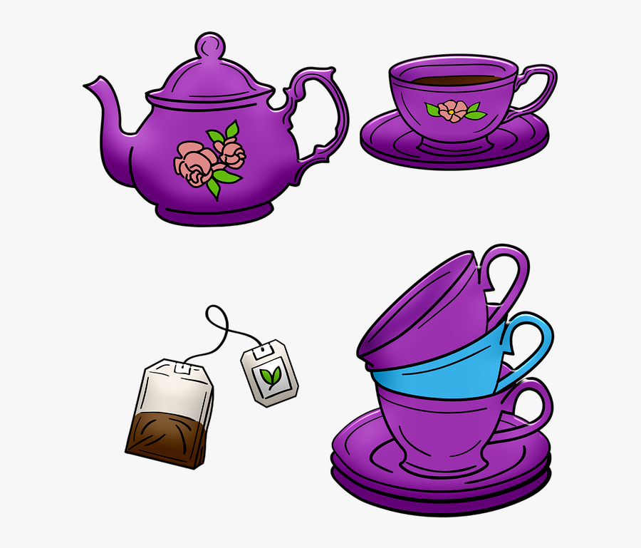Tea Pot, Tea Cups, Stacked Cups, Tea Bag, Tea Time - Teapot, Transparent Clipart