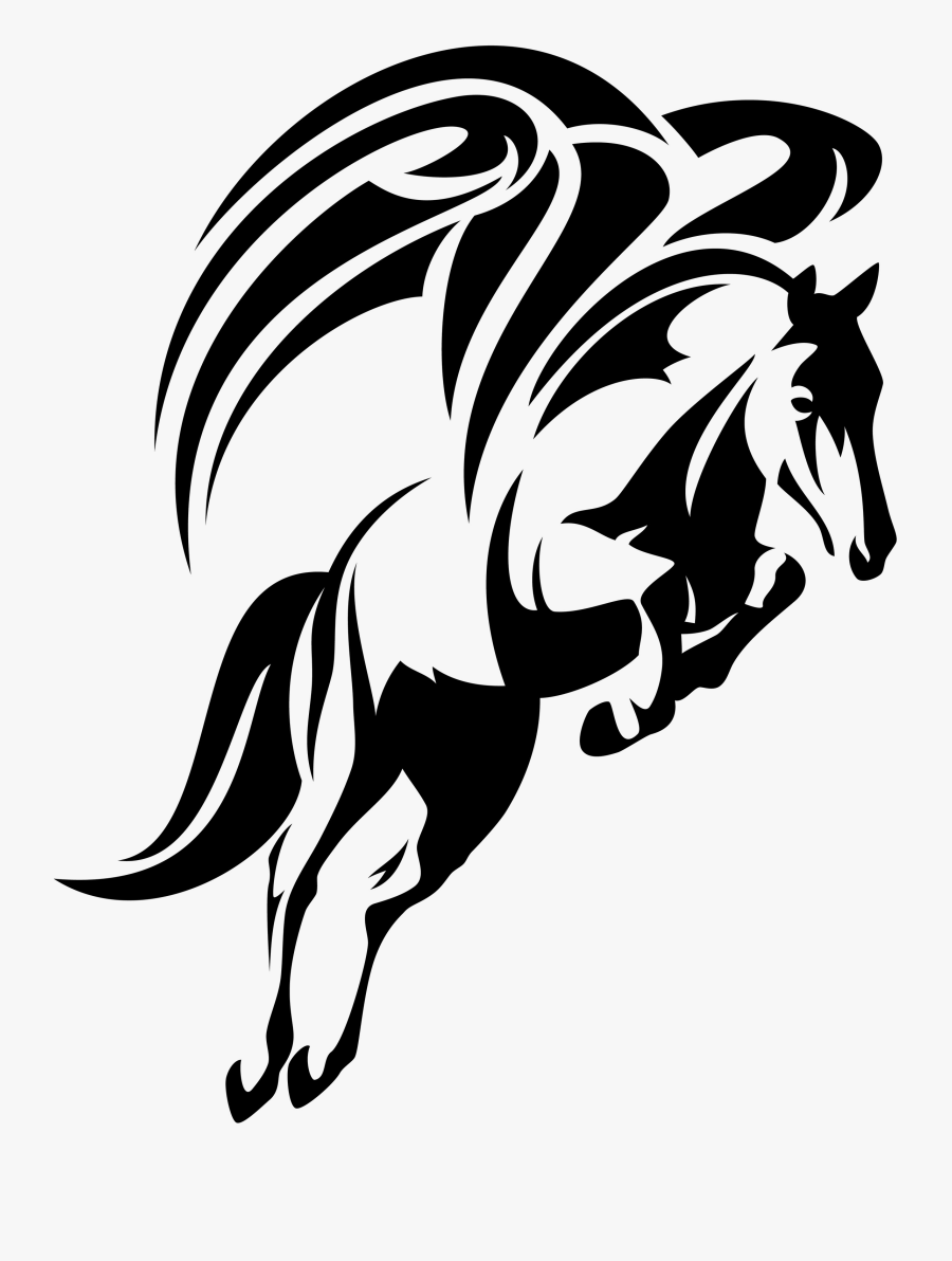 Transparent Pegasus Clipart Black And White - Jumping Horse Black And White, Transparent Clipart