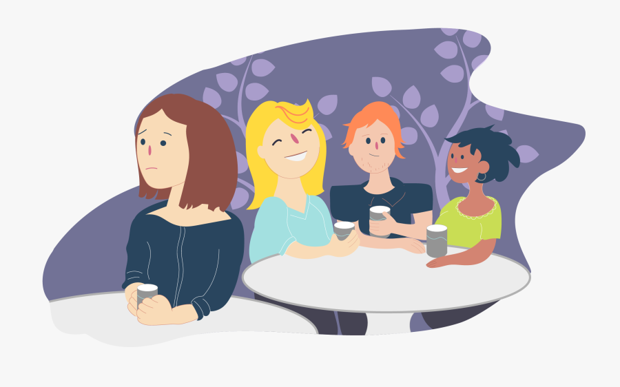 Group Of Girls Socialising With One Girl Looking Anxious - Clip Art Social Anxiety, Transparent Clipart