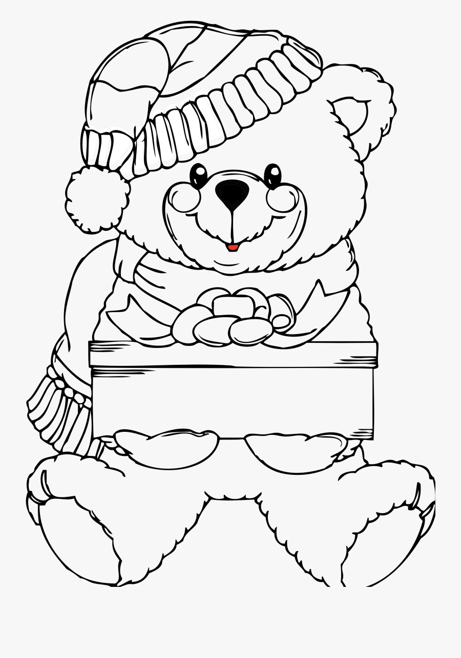 Bear Black And White Black Bear Clipart Black And White - Christmas Teddy Bear Coloring Page, Transparent Clipart