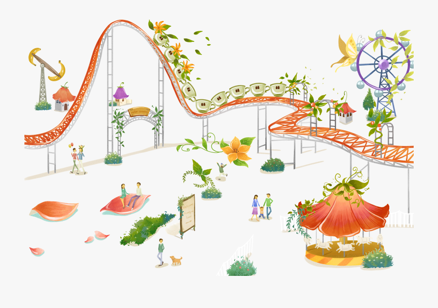 Amusement Park Roller Coaster Illustration, Transparent Clipart