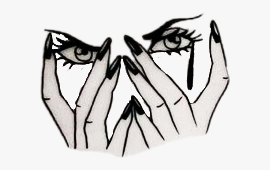 Transparent Sad Clipart Black And White - Girl Crying Aesthetic Drawing, Transparent Clipart