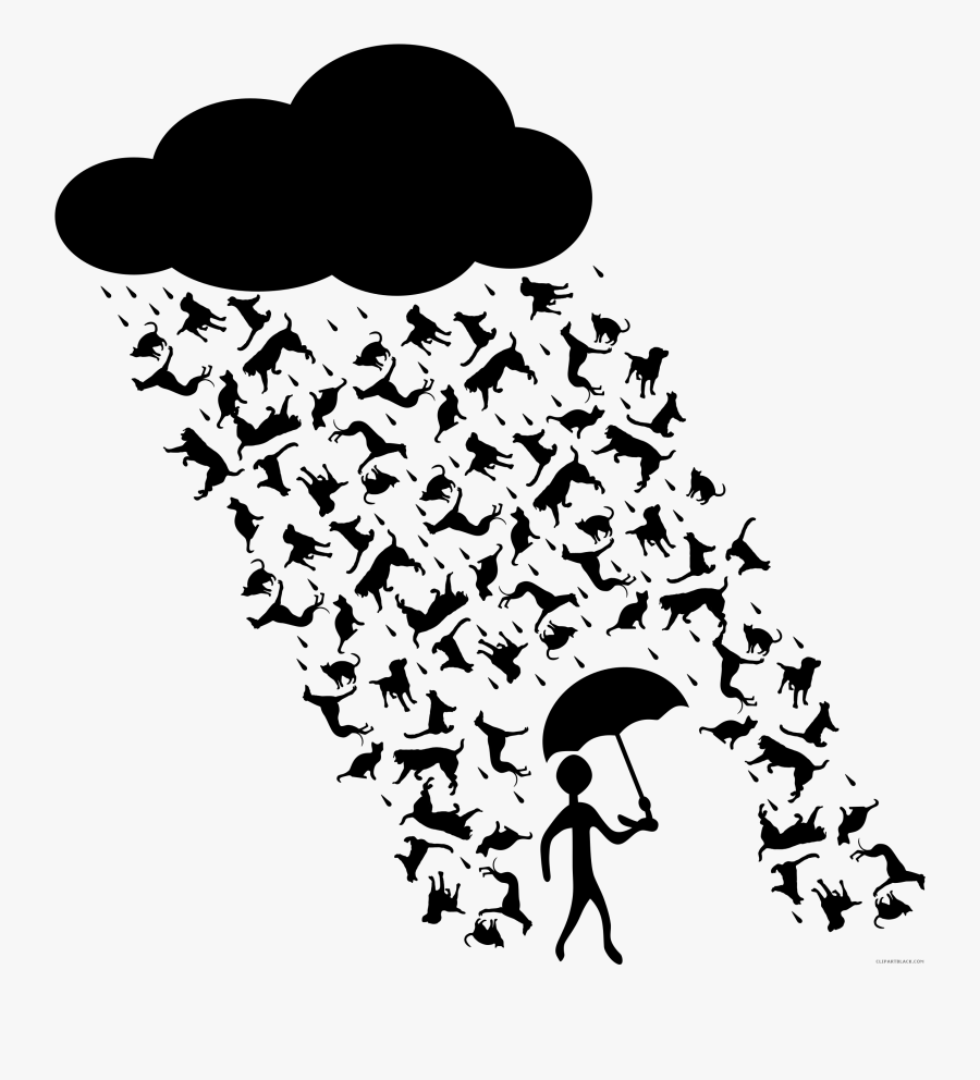 Dog Cat Clipart Black And White - Raining Cats And Dogs Clipart, Transparent Clipart