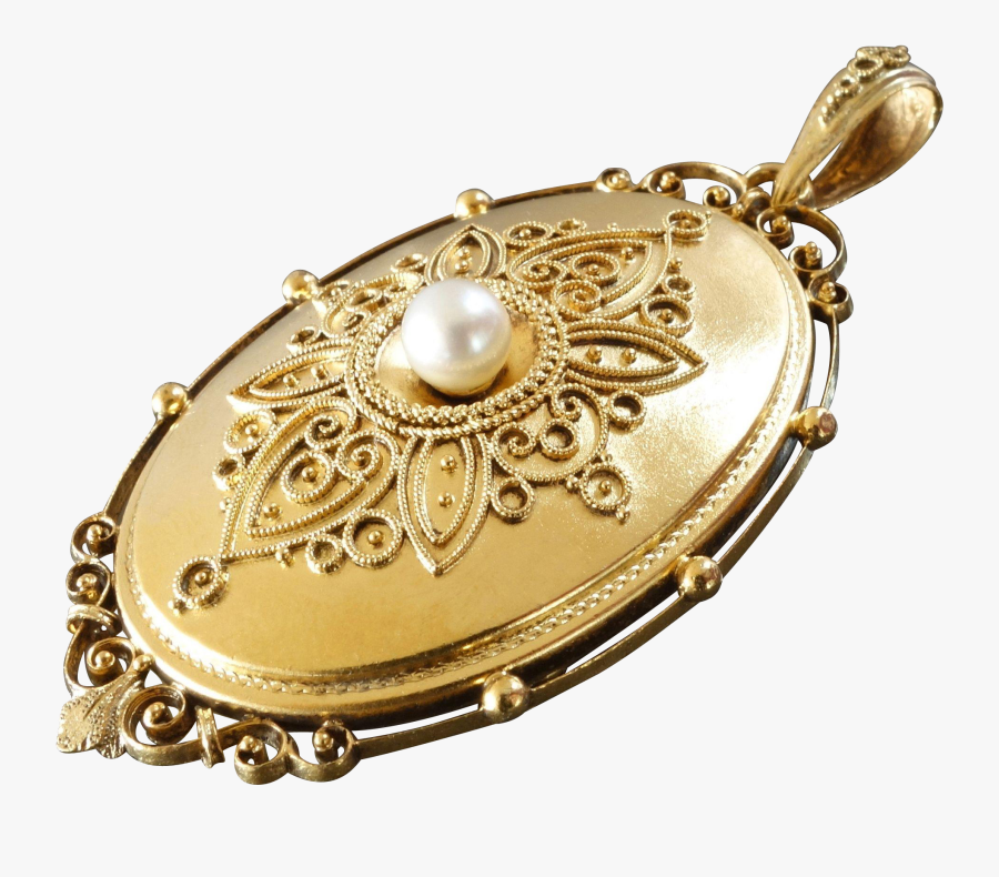 Female Turkey Wearing Pearl Necklace Clipart - Vintage Gold Pearl Locket, Transparent Clipart