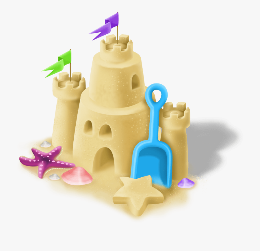 Sand Castle With Blue Spade - Transparent Background Sand Castle Clipart, Transparent Clipart