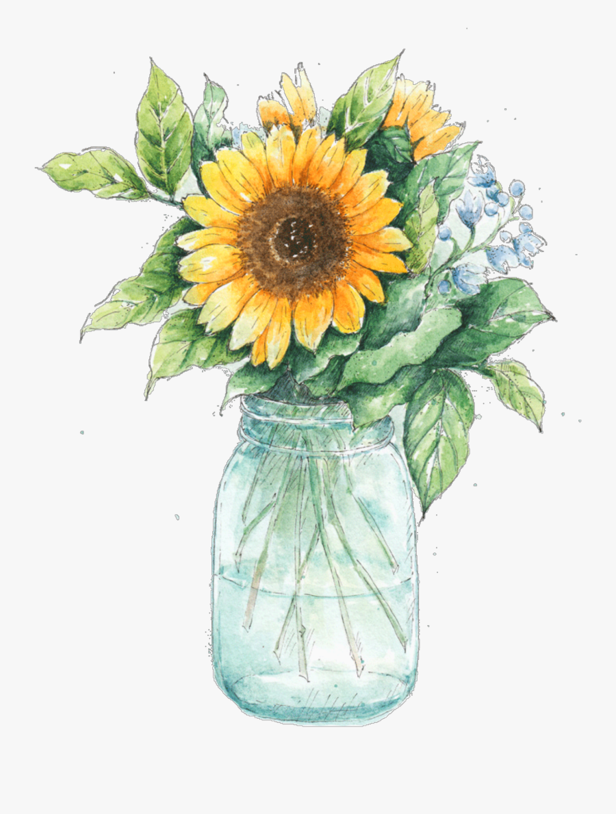#ftestickers #watercolor #sunflower #masonjar, Transparent Clipart