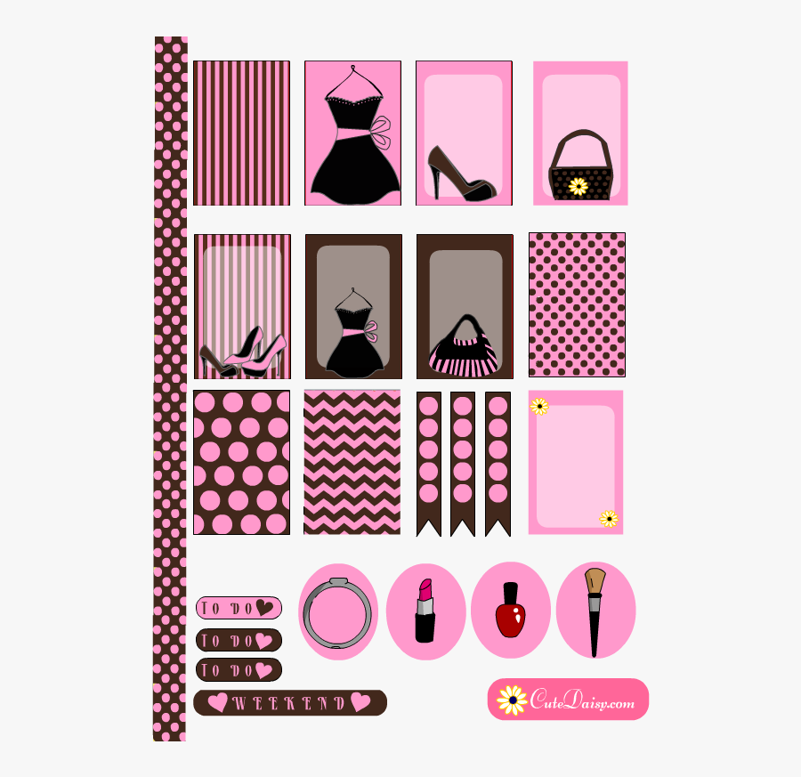Clip Art Cute Planner Stickers - Printable Fashion Stickers, Transparent Clipart