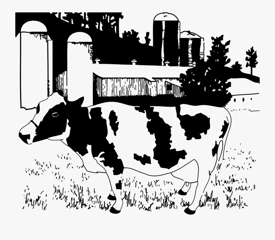Farm Animals Clipart Cattle Farm - Dairy Farm Black And White, Transparent Clipart