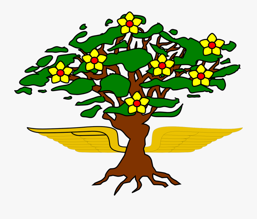 Tree With Flowers And Roots, Transparent Clipart