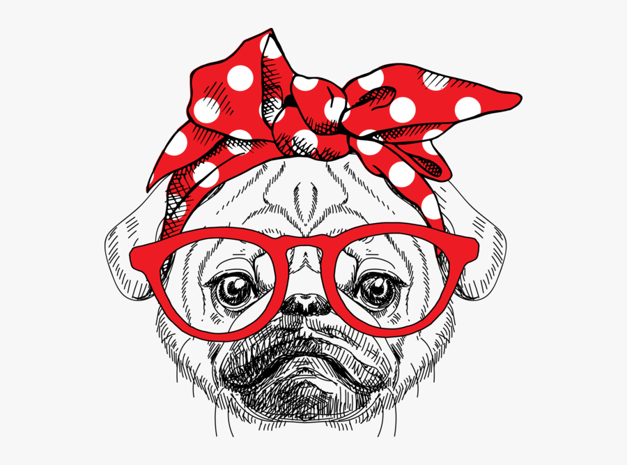 Pug Bandana Tee - Red Bandana Headband Vector, Transparent Clipart