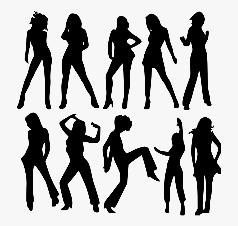 Standing,human Behavior,silhouette - Group Woman Silhouette Png, Transparent Clipart