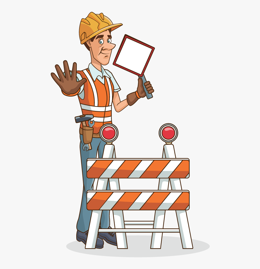 Man Standing With Safety Sign - Cartoon, Transparent Clipart