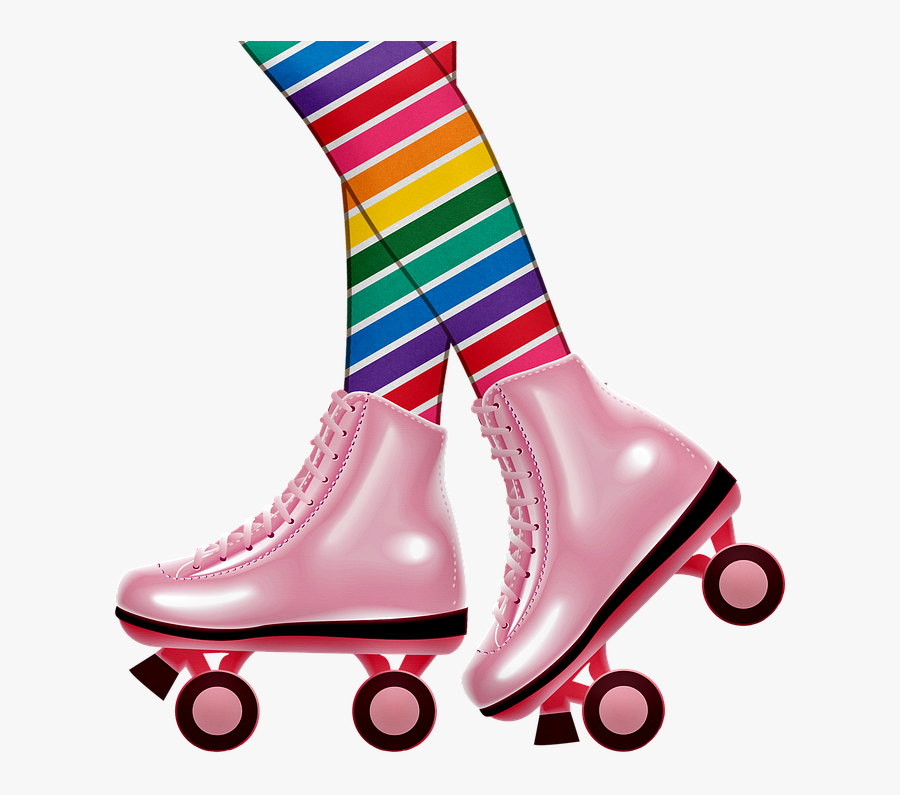 Cartoon Drawing Of Rainbow Striped Legs Wearing Pink - Very Easy Roller Skates, Transparent Clipart