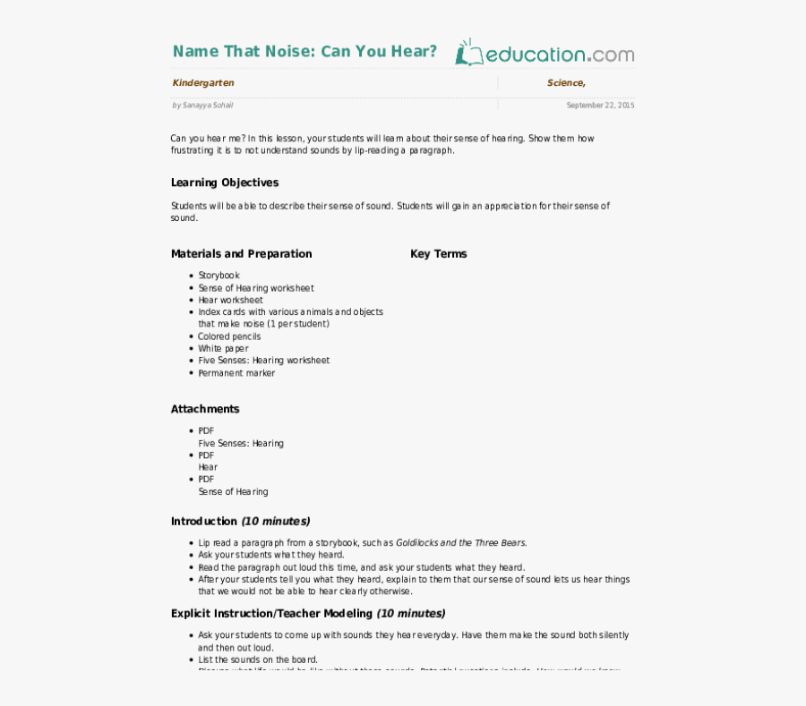 Senses Clipart Sense Hearing - Lesson Plan Of Life Cycle Of A Butterfly, Transparent Clipart