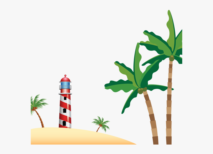 Beach Lighthouse With Coconuts Trees, Beach, Coconuts - Moldura De Praia Vetor, Transparent Clipart