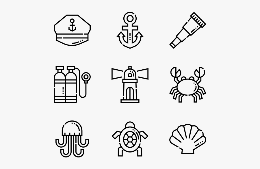 Sea Life - Kids Line Icon, Transparent Clipart