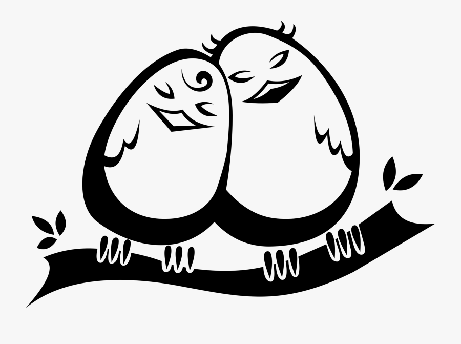 Clipart Snuggling Love Birds - Love Birds Clipart Black And White, Transparent Clipart