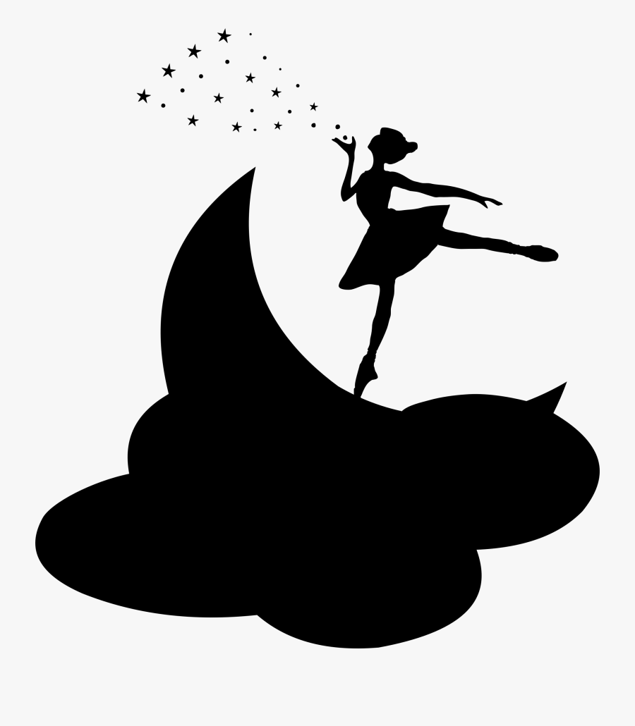 Transparent Moon And Stars Clipart Black And White - Ballerina On The Moon Silhouette, Transparent Clipart