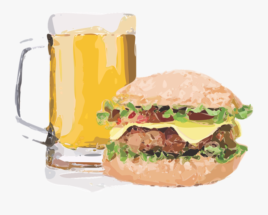 Burger Brew Beer - Beer And Food Png, Transparent Clipart