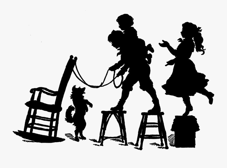 Vintage Silhouette Victorian Children Playing - Vintage Children Silhouette, Transparent Clipart