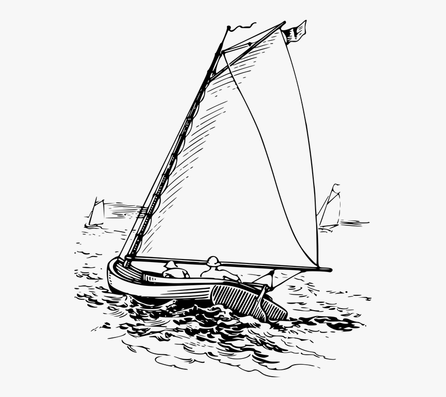 Sail Boat At Sea Vector, Transparent Clipart
