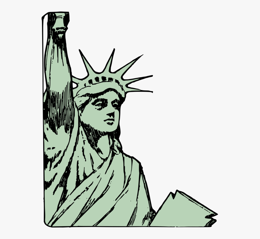 Line Art,art,human Behavior - Statue Of Liberty Drawing Cartoon Style, Transparent Clipart