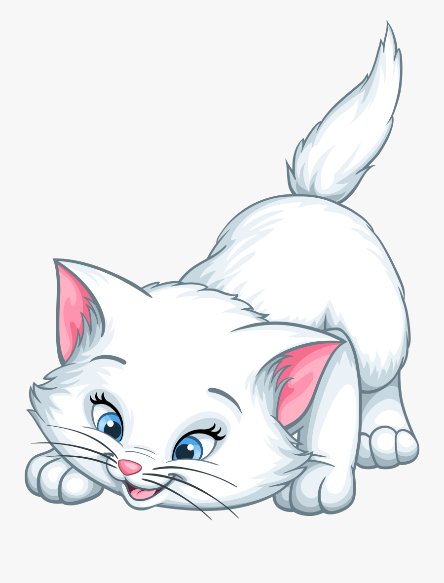 White Kitten Cartoon Png Clip Art Image - Cute White Cat Cartoon, Transparent Clipart