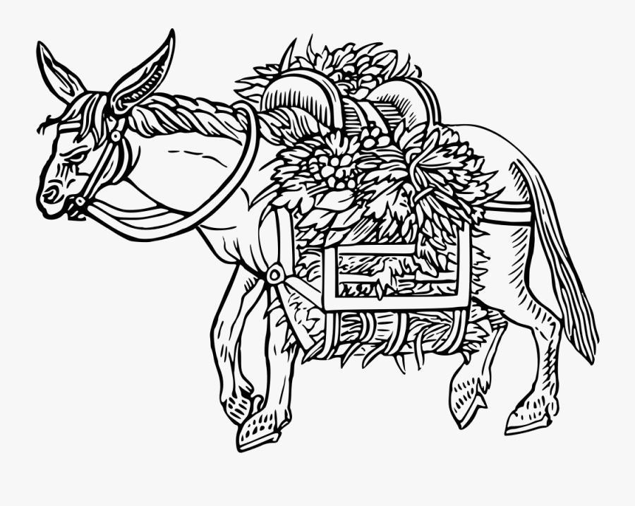 Laden Donkey - Donkey Working Black And White Clipart Free, Transparent Clipart