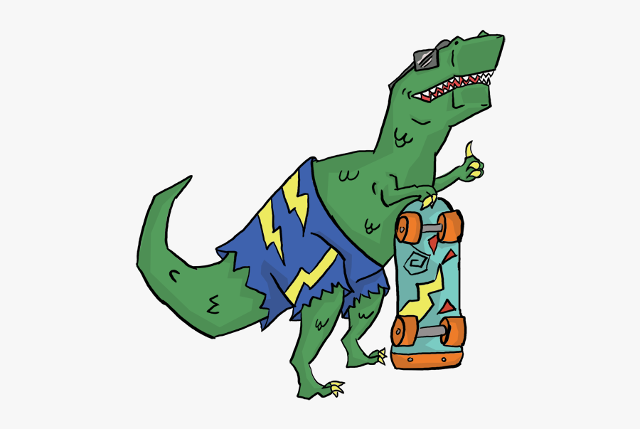 Card Of The Day - Cartoon Dinosaur Et Skateboarding, Transparent Clipart