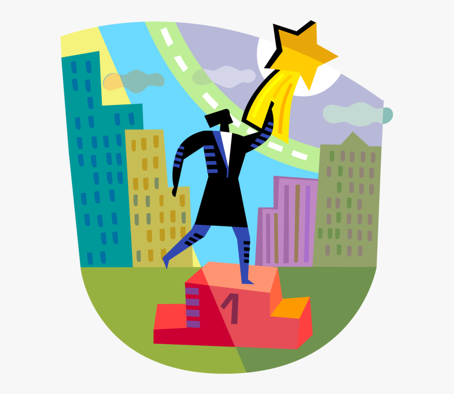 Vector Illustration Of Businesswoman Stands On Winner"s - Illustration, Transparent Clipart