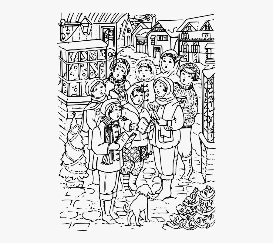 Transparent Christmas Caroling Clipart Free - Victorian Christmas Card Colouring, Transparent Clipart