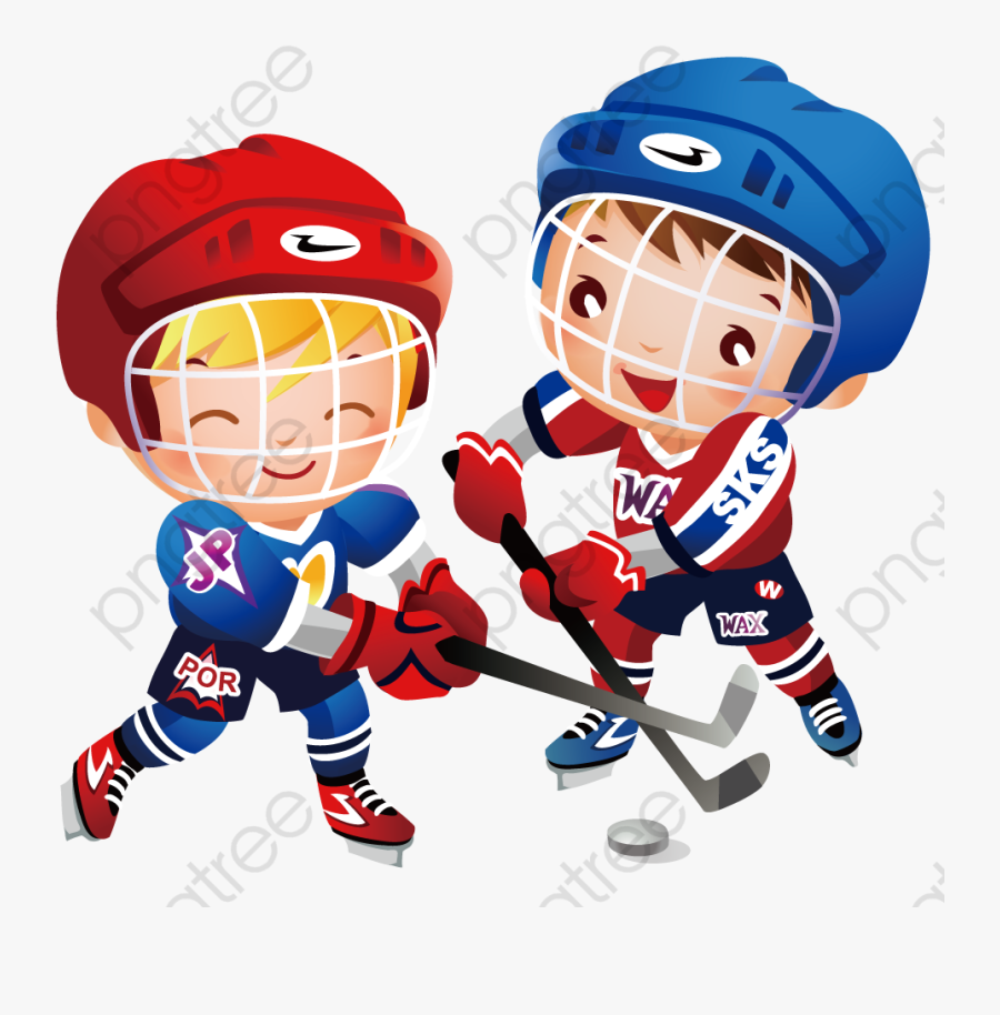 Two Boys Clipart - Boy Playing Hockey Cartoon, Transparent Clipart