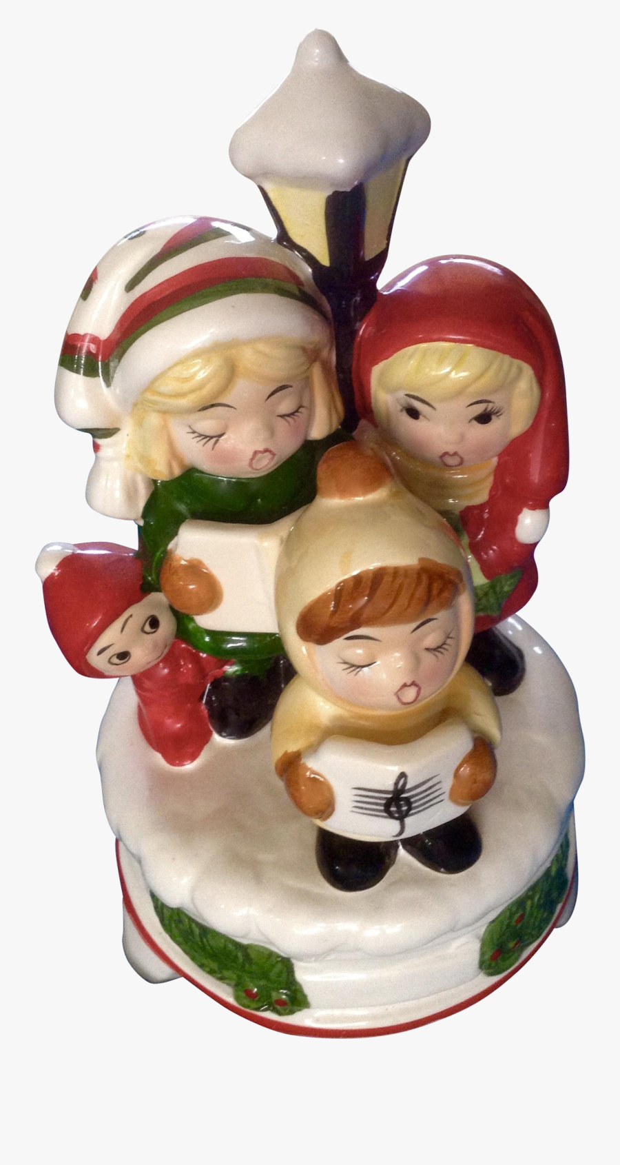 Vintage Christmas Carolers Music Box Ceramic Silent - Figurine, Transparent Clipart