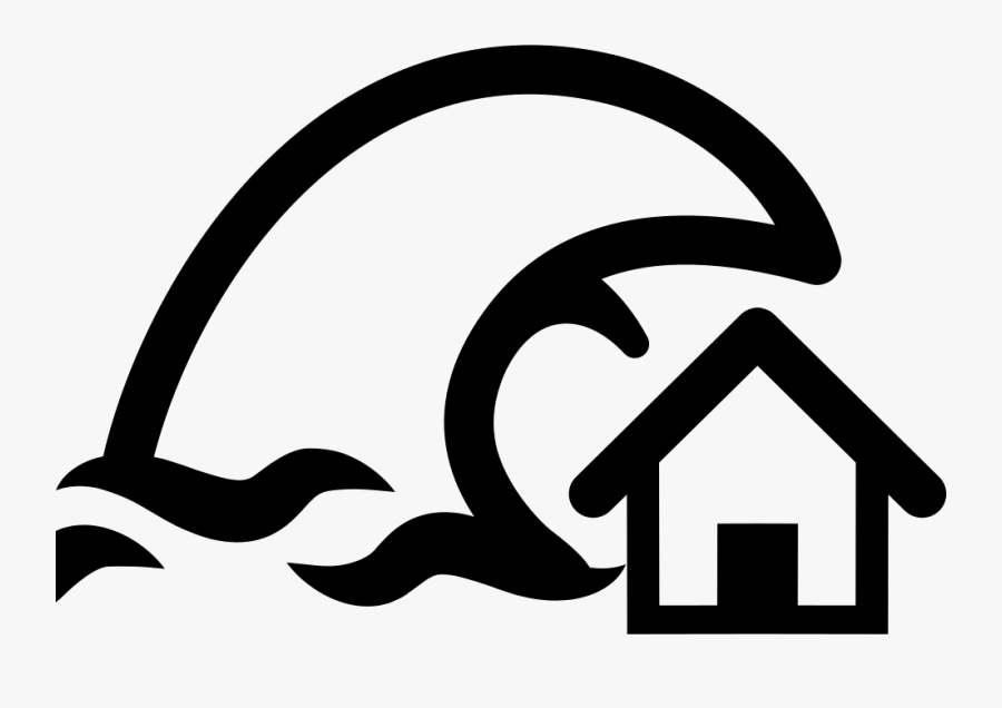 Tsunami Insurance Symbol Of A Home And A Big Ocean - Tsunami Clipart Black And White, Transparent Clipart