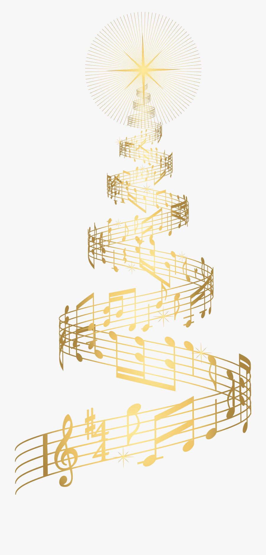 Golden Music Christmas Tree Transparent Png Clip Art - Christmas Tree Music Png, Transparent Clipart