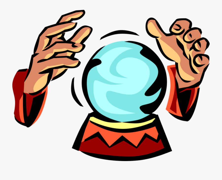 Vector Illustration Of Crystal Ball Gazing With Fortune - Fortune Teller Crystal Ball Cartoon, Transparent Clipart