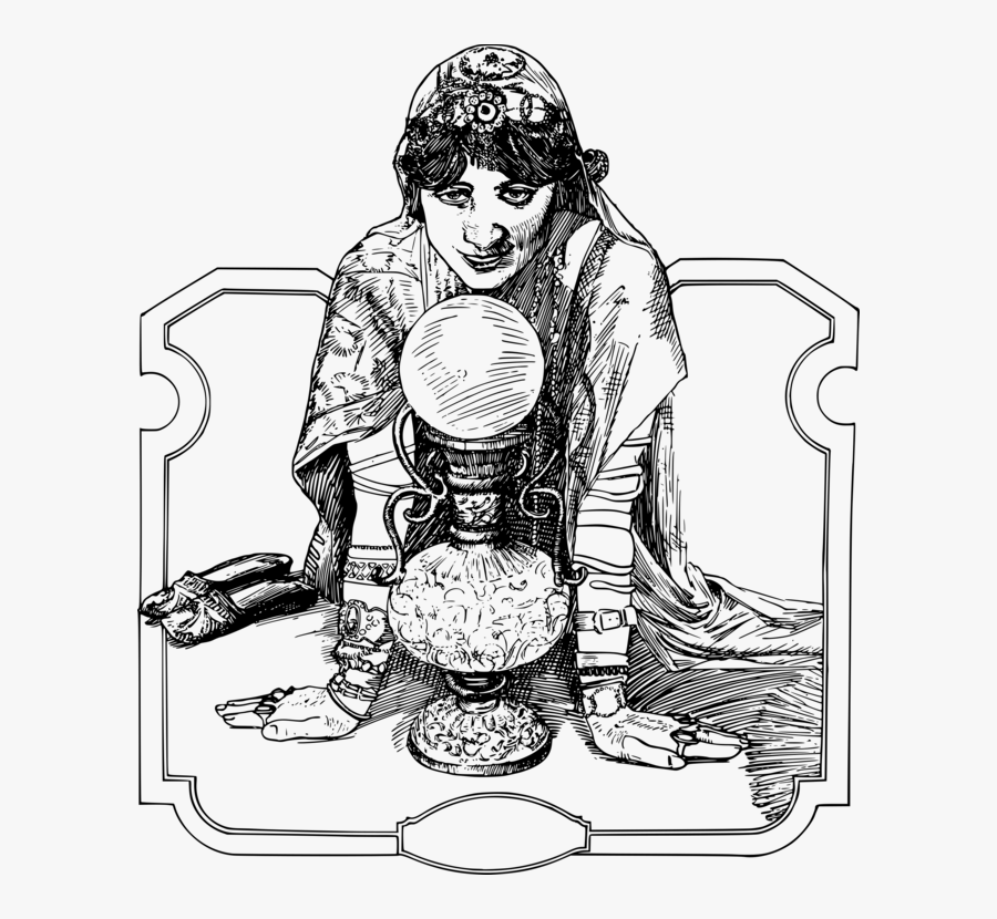 Art,monochrome - Crystal Ball Lady Drawing, Transparent Clipart