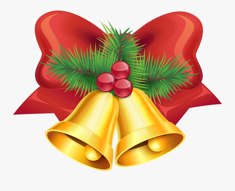 Christmas Red Bow And Bells Transparent Png Clip Art - Christmas Bell Png Transparent, Transparent Clipart