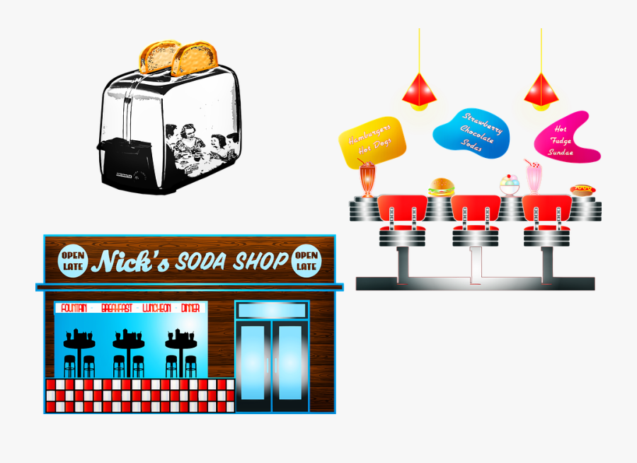 Retro 1950"s Clip Art, Soda Shop, Diner, Toaster, Transparent Clipart