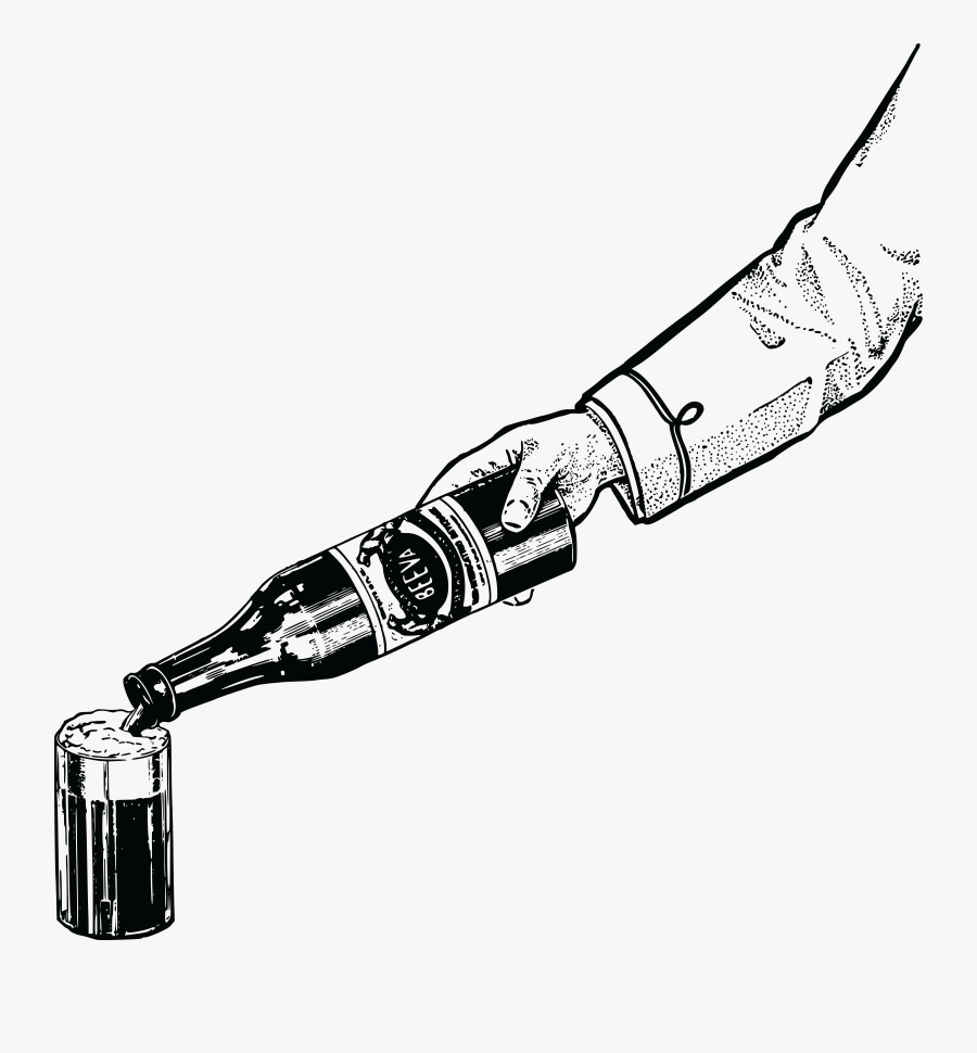 Free Clipart Of A Hand Pouring A Drink - Black And White Beer, Transparent Clipart
