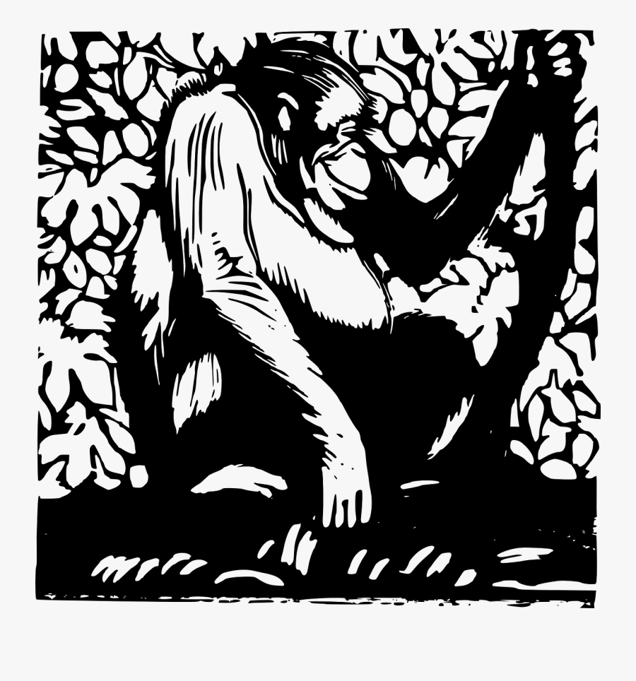 Free Vector Orangutan Wood Cut Clip Art - Orangutan Silhouette, Transparent Clipart