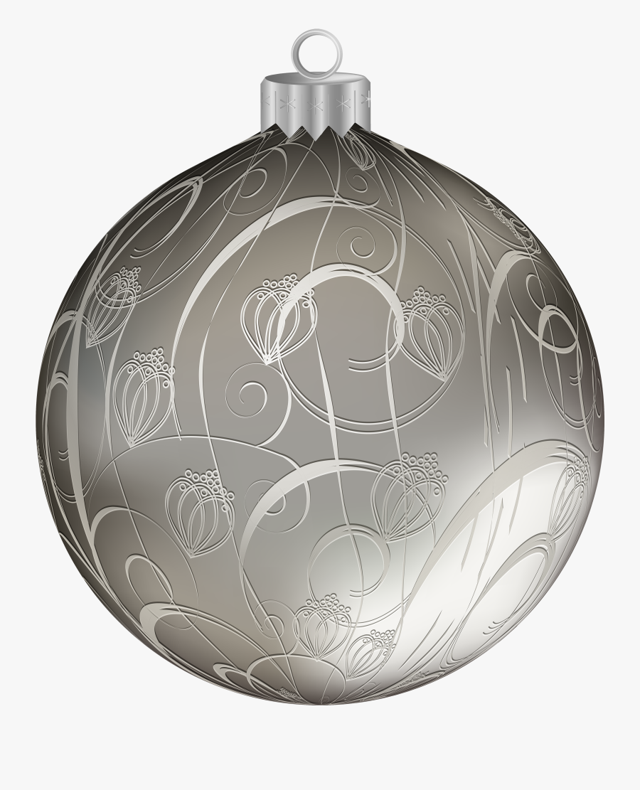 Silver Christmas Ball With Ornaments Png Clipart Image - Silver Christmas Ornament Png, Transparent Clipart