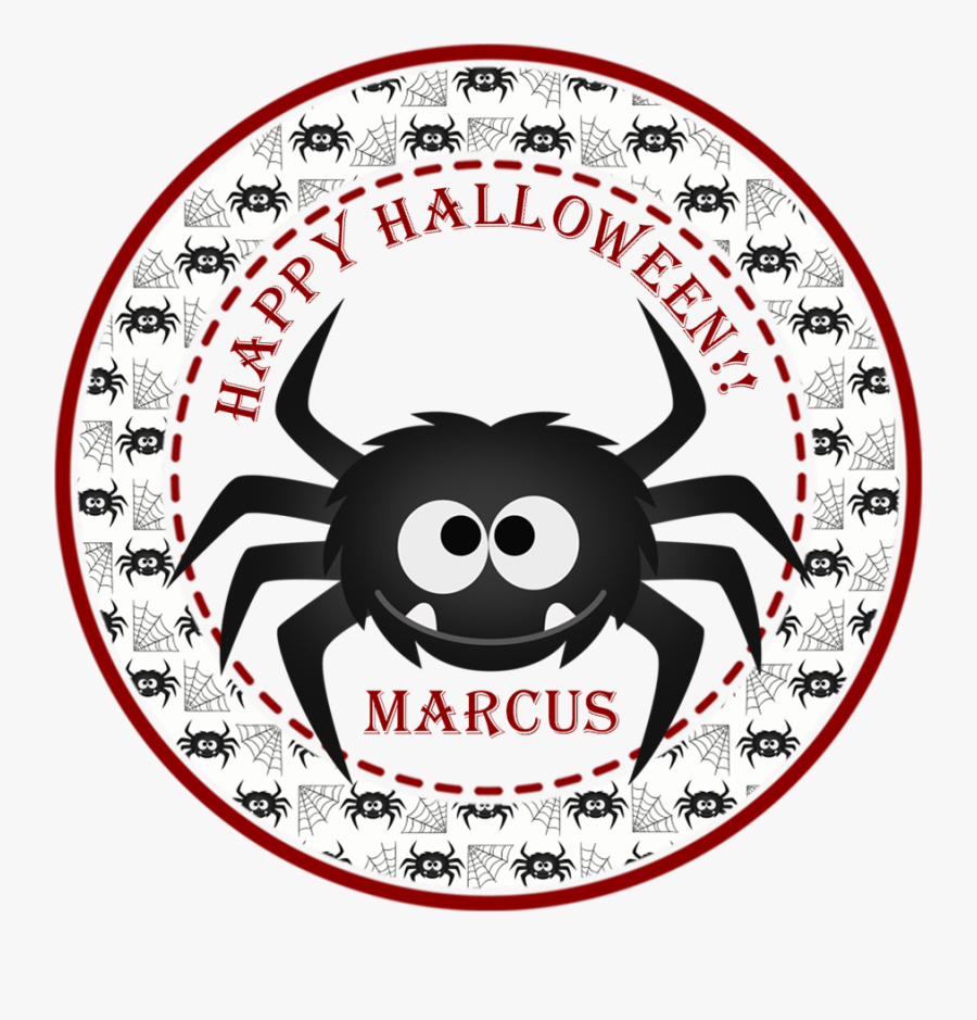 Black Spider Happy Halloween Stickers Or Favor Tags, Transparent Clipart