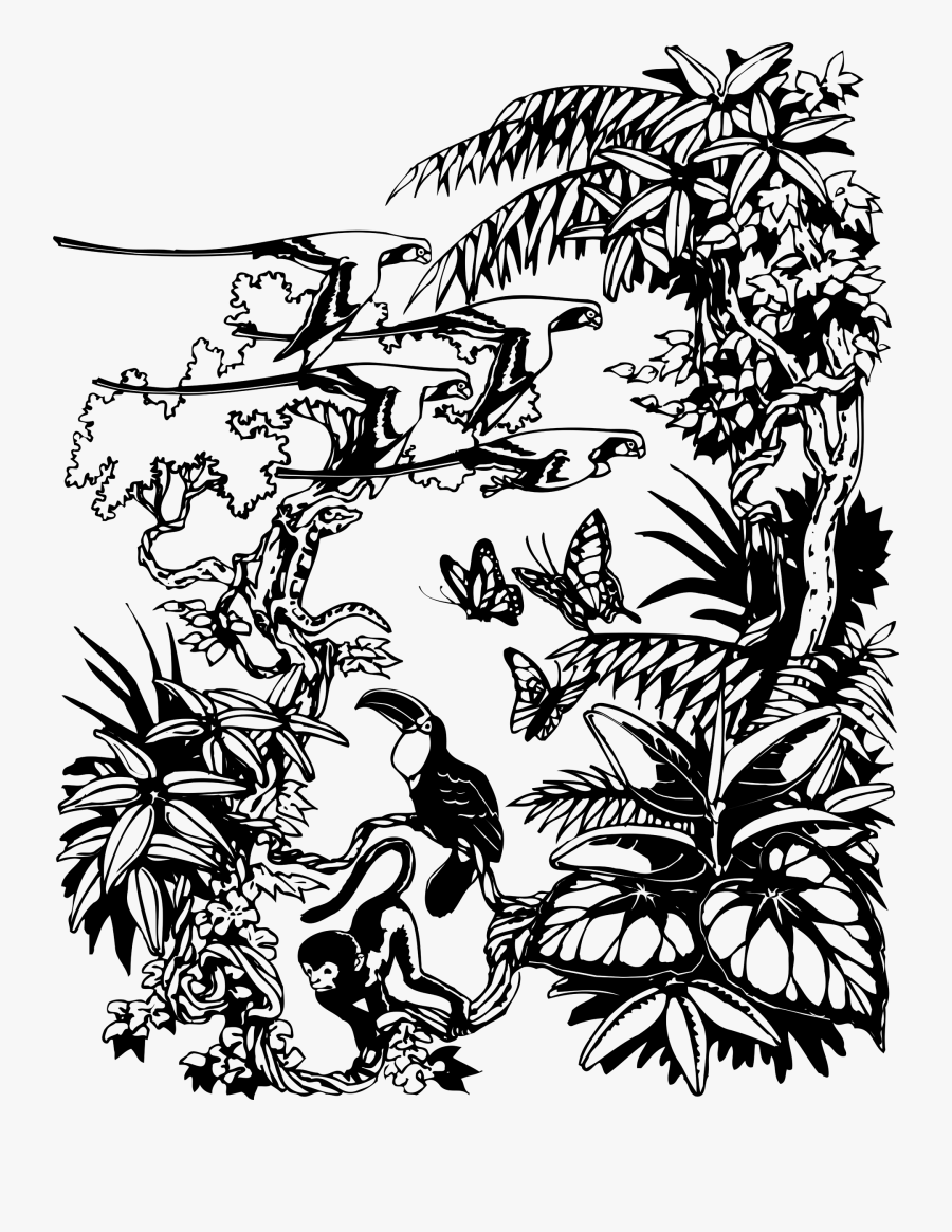 Jungle Clipart Black And White - Jungle Book Drawing Jungle, Transparent Clipart