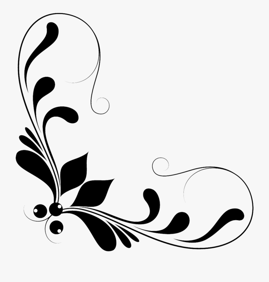 Decorative Corner Ornament Line Art - Floral Design Elements Png, Transparent Clipart