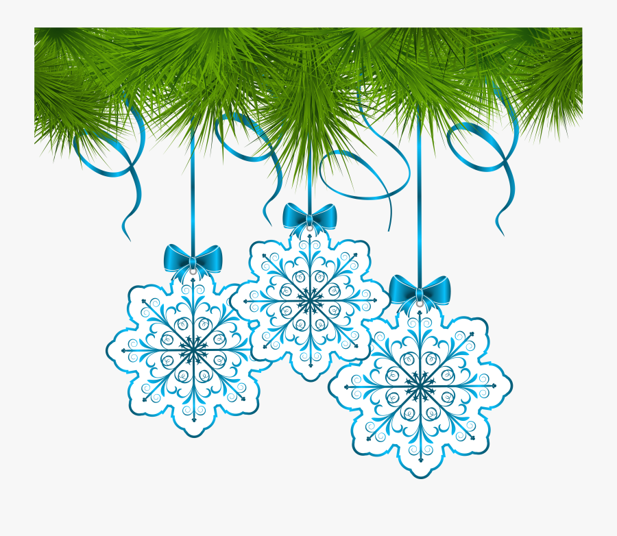 Christmas Pine Decor With Snowflakes Ornaments Png - Christmas Snowflake Clipart Transparent, Transparent Clipart