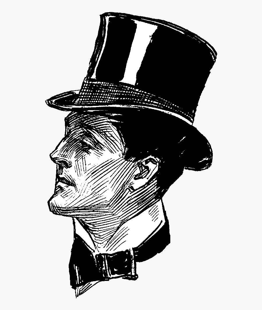 Man With Victorian Top Hat Sideview Clip Arts - Man In Top Hat Drawing, Transparent Clipart