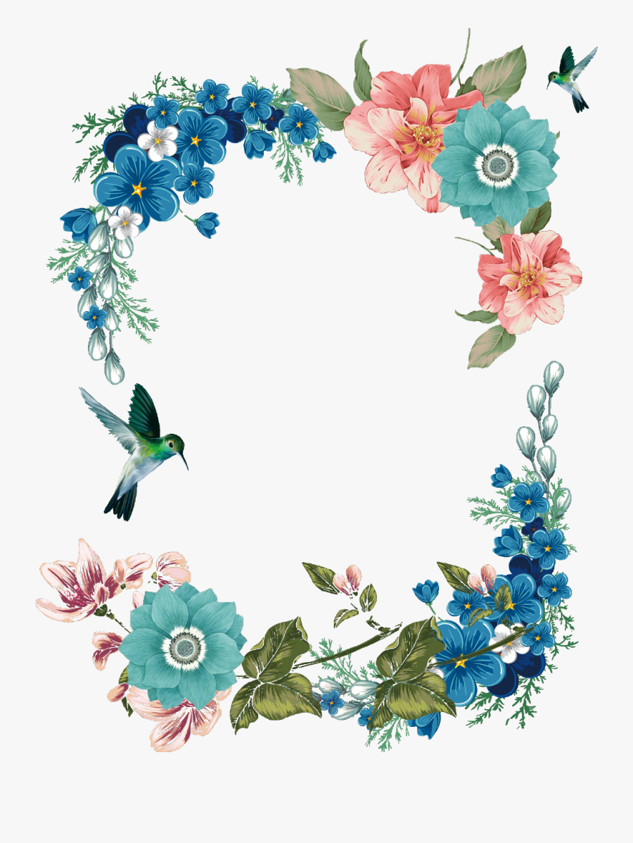 Hummingbird Clipart Floral Frame - High Resolution Floral Border, Transparent Clipart