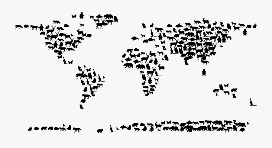 Animals World Map Clip Arts - World Animals Black And White, Transparent Clipart