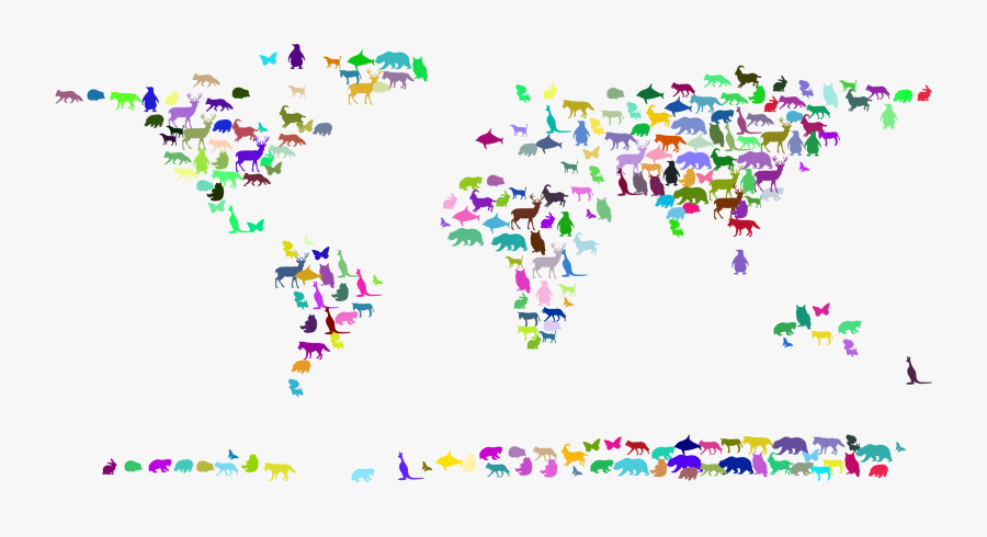 Prismatic Animals World Map Clip Arts - World Animals Black And White, Transparent Clipart